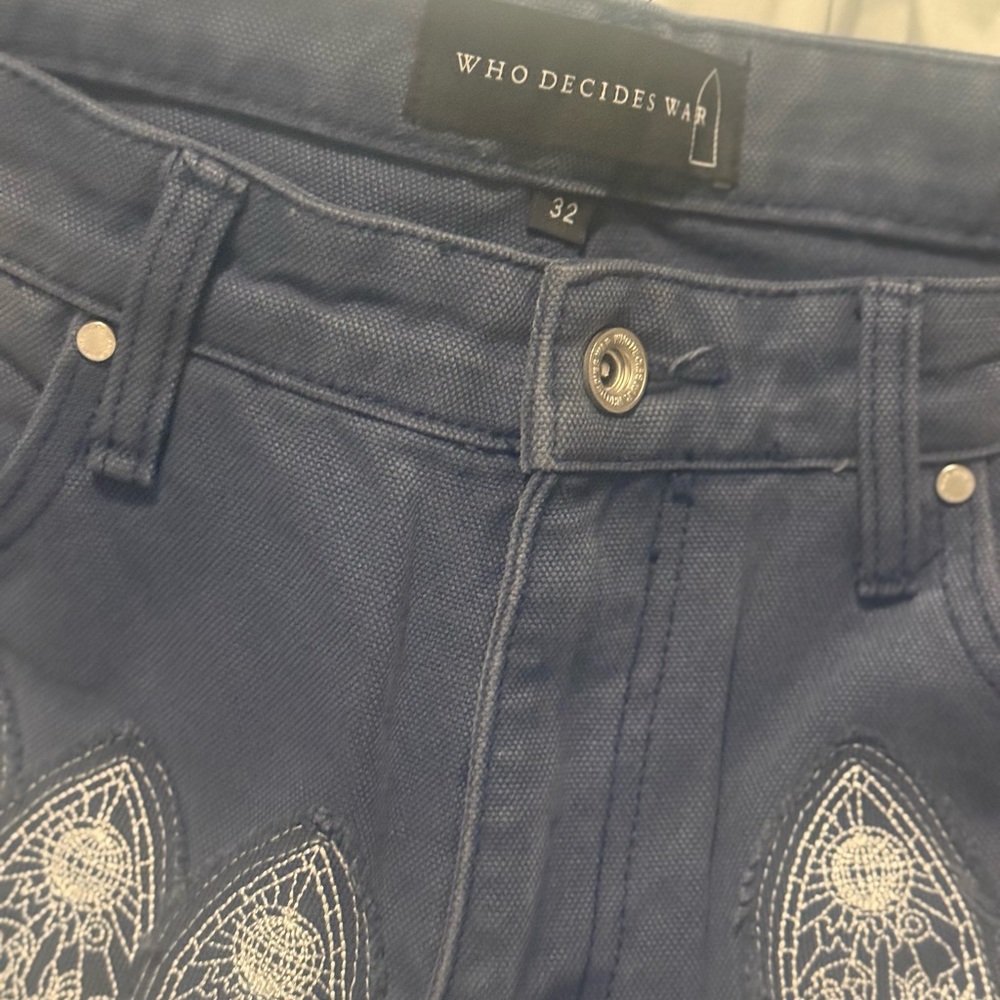 Who Decides War Blue Embroidered Jeans